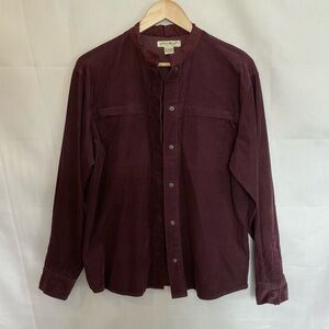 Vintage Eddie Bauer Mandarin Collar Fine Corduroy Snap Front Shirt